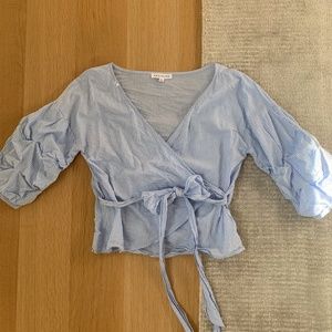 Blue and white striped tie blouse